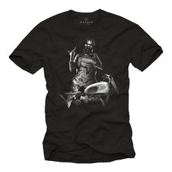 Mens Biker T-Shirt Black - Tattoo Pin Up Girl with Motorcycle - Motorbike Gifts - Tee Size S-XXXXXL