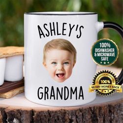 Custom Grandma Mug, Baby Face Mug, Personalized Baby Face & Name Coffee Cup, Ideal Grandmother Birthday or Christmas Gif