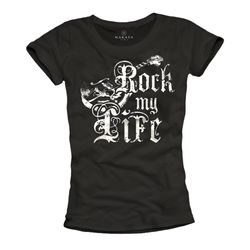 Womens Band Shirt - Rock my Life - Vintage Guitar Summer Top black Music Tee S-M-L