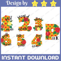 Back to School Bundle Png Kindergarten, Preschool & Pre-K to 6th Grade Clipart Sublimation Download for First Day of