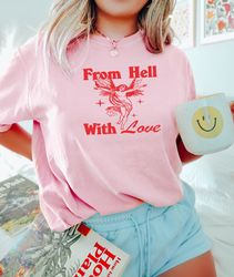 From Hell With Love Shirt, Fallen Angel Graphic Tee, Baby Tee, Pastel Goth Shirts, Grunge Graphic Tees, Grunge Gifts, Em