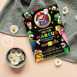 Personalized File Mario Bros Birthday Boy Invite | Mario Birthday Invitation | Mario Birthday Party Theme CardPNG ONLY
