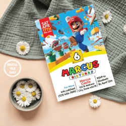 Personalized File Super Mario Birthday Invitation, Mario Bros Birthday Invitation Digital, Printable Birthday PNG ONLY