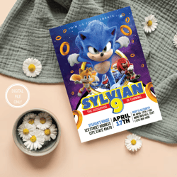 Personalized File Sonic Birthday Invitation | Sonic Invitation | Sonic Party Invite | Kids Party Invite PNG ONLY