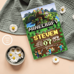 Personalized File Minecrafter Birthday Invitations Editable Minecraft Birthday Invitation Editable Template PNG ONLY