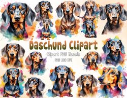 Daschund Clipart JPG Bundle, Full Commercial Use, Cute Baby Shower Graphics, Watercolor, Nursery Decor Wall Art