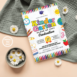 Personalized File Kindergarten Graduation Invitation, Pre K Graduation Invitation Preschool, Digital Editable PNG ONLY