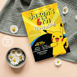 Personalized File Pikachu Invitation Pokemon Birthday Party Invite Printable Digital Pokemone Girl Boy Cake PNG ONLY