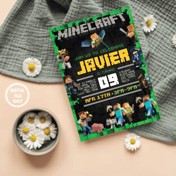 Personalized File Minecrafter Birthday Invitations, Printable Minecraft Birthday Invitation, Mine Invite PNG ONLY