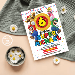 Personalized File Mario Birthday Invitation | Super Mario Birthday Invitation | Mario Invitation | Digital Kids PNG ONLY