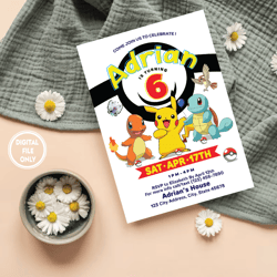 Personalized File Pikachu Birthday Invitation, Pokemon Invitation, Pokemon Birthday Invitation PNG ONLY