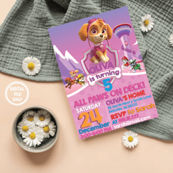 Personalized File Paw-ty Patrol Invitation | Kids Birthday Invitation Printable, Paw Birthday Invitation Girl  PNG ONLY
