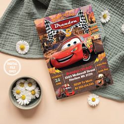 Personalized File Cars Birthday Invitation | Lightning McQueen Invitation, Kids Birthday Invitation PNG ONLY