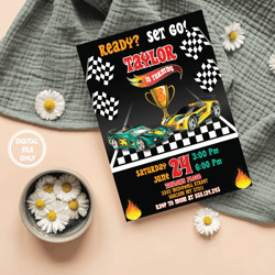 Personalized File Wheels Birthday Invitation, Hot Cars Birthday Invitation, Kid invitation, Race Cars In Invite PNG ONLY