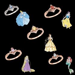 Disney Princess Collection Metal Ring Snow White Cinderella Ariel Cartoon Ring Jewelry Accessories For Kids Toys