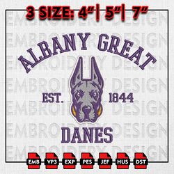 Albany Great Danes Embroidery files, NCAA Embroidery Designs, NCAA Albany Great Danes Machine Embroidery Pattern