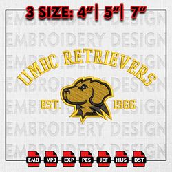 UMBC Retrievers Embroidery files, NCAA Embroidery Designs, NCAA UMBC Retrievers Machine Embroidery Pattern