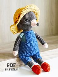 ANIMAL PATTERNSDOLL PATTERNS Farmer Crochet Mole PDF Amigurumi Free Pattern