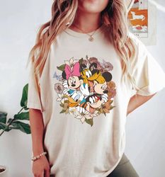 Floral Mouse and Friends Comfort Colors Shirt, Disneyland Vacation shirt, Disney Floral Shirt, Family Vaycay Mode, Disne