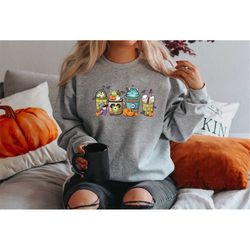 Monster Latte Coffee Halloween Sweatshirt, Monsters Shirt, Boba Shirt, Latte Shirt, Spooky Shirt, Skull Shirt, Witch Shi