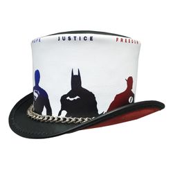 Chain Band Black Leather Top Hat