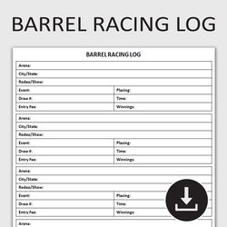 Barrel Racing Performance Log, Equestrian Event Tracker, Horse Racing Scorekeeper, Printable & Editable Template