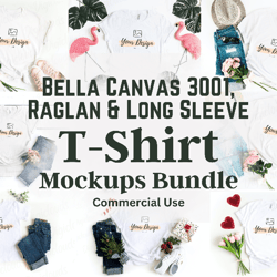 T Shirt Mockups Bundle Bella Canvas 3001 Mockups Raglan Mockups Long Sleeve Commercial Use