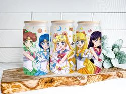 Anime Sailor Girls Tumbler Wrap, Libbey 16ozGlass Can Design, Anime Tumbler - Sublimation Design Digital Download - PNG