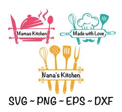 3 Kitchen Split Frame SVG, Kitchen Monogram svg, Flourish Kitchen SVG, Cooking Monogram svg, Kitchen Cut File, Cut File