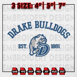 Drake Bulldogs Embroidery files, NCAA Embroidery Designs, NCAA Drake Bulldogs Machine Embroidery Pattern
