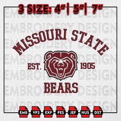 Missouri State Bears Embroidery files, NCAA Embroidery Designs, NCAA Missouri State Bears Machine Embroidery Pattern
