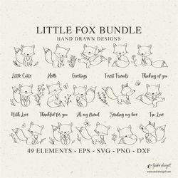 Little Fox Svg Bundle, Fox Svg, Forest Animal Svg, Fox Cricut, Fox Clipart, Fox Set Dxf, Fox Cut File, Botanicals Svg, B