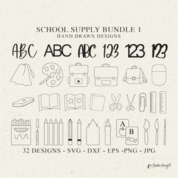 School Supply Plotter File Svg Dxf PNG EPS Jpg Pdf Stationary Cricut Backpack Silhouette Ruler Clipart Book Pen Pencil M