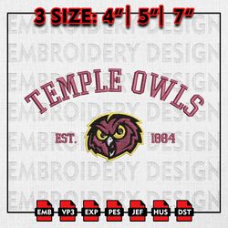 Temple Owls Embroidery files, NCAA Embroidery Designs, NCAA Temple Owls Machine Embroidery Pattern