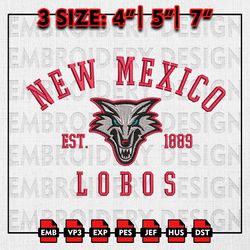New Mexico Lobos Embroidery files, NCAA Embroidery Designs, NCAA New Mexico Lobos Machine Embroidery Pattern