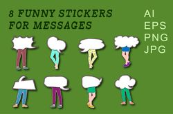 8 fun stickers for different messages on legs