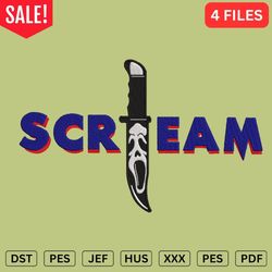 Scream Knife  Embroidery Design - Halloween Embroidery file - DST, PES, JEF