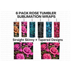20 oz rose skinny tumbler sublimation wraps bundle, rose designs png bundle, rose design, straight template, tapered, su