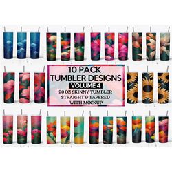 20 oz floral skinny tumbler sublimation wraps bundle, volume 4, floral designs png bundle, straight, tapered, sublimatio