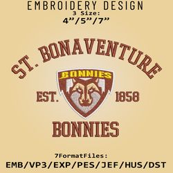 St Bonaventure Bonnies embroidery design, NCAA Logo Embroidery Files, NCAA Bonnies, Machine Embroidery Pattern