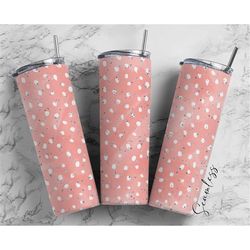 White Dots On Peach Background, Blush Pink Watercolor 20oz Tumbler Wrap, Seamless Skinny Tumbler, Sublimation Design PNG