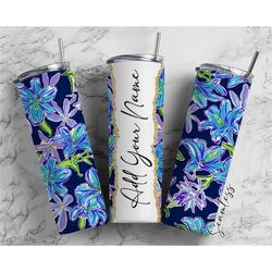 Watercolor Florals, Flower Seamless Add Your Own Name, 20oz Sublimation Tumbler Designs, Skinny Tumbler Wraps Template -