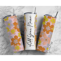 Vintage Flowers Seamless Add Your Own Name, 20oz Sublimation Tumbler Designs, Skinny Tumbler Wraps Template - 494 PATTER