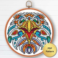 Mandala Bird Bald Eagle Cross Stitch Pattern. Modern Cross Stitch