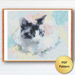 Watercolor Cat Cross Stitch Pattern