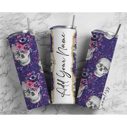 Skull Floral Roses Add Your Own Name, 20oz Sublimation Tumbler Designs, Skinny Tumbler Wraps Template - 1642
