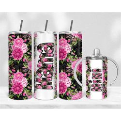 Pink FLoral Seamless Mama Mini Bundle, 12 oz sippy cup, 20 oz tumbler, mama and me png, mini sippy cup, Mom Daughter Sub