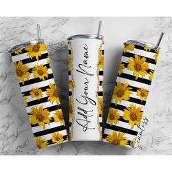 Sunflower Stripes Add Your Own Name, 20oz Sublimation Tumbler Designs, Skinny Tumbler Wraps Template - 37 PATTERN