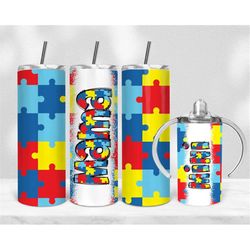 Autism Seamless Mama Mini Bundle, 12 oz sippy cup, 20 oz tumbler, mama and me png, mini sippy cup, Mom Daughter Sublimat