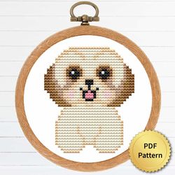 Cute Tiny Shih Tzu Puppy Dog Cross Stitch Pattern. Super Easy Small Cross Stitch for Beginners
